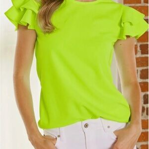 Women's Neon green Ruffle Sleeve Top size S EUC
